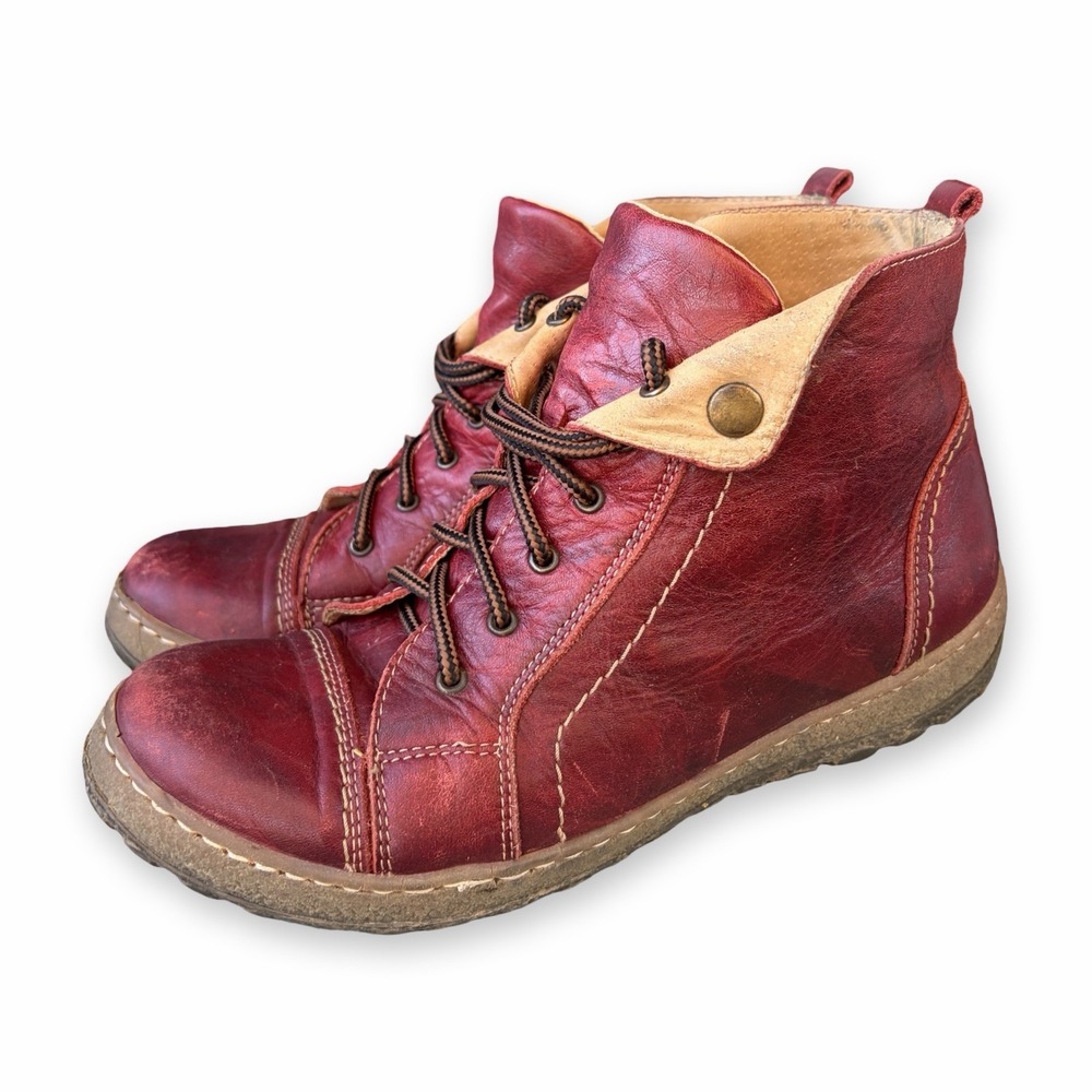 Women's Burgundy Leather Lace-Up Ankle Booties
